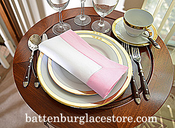 White Hemstitch Dinner Napkin with Pink Lady border